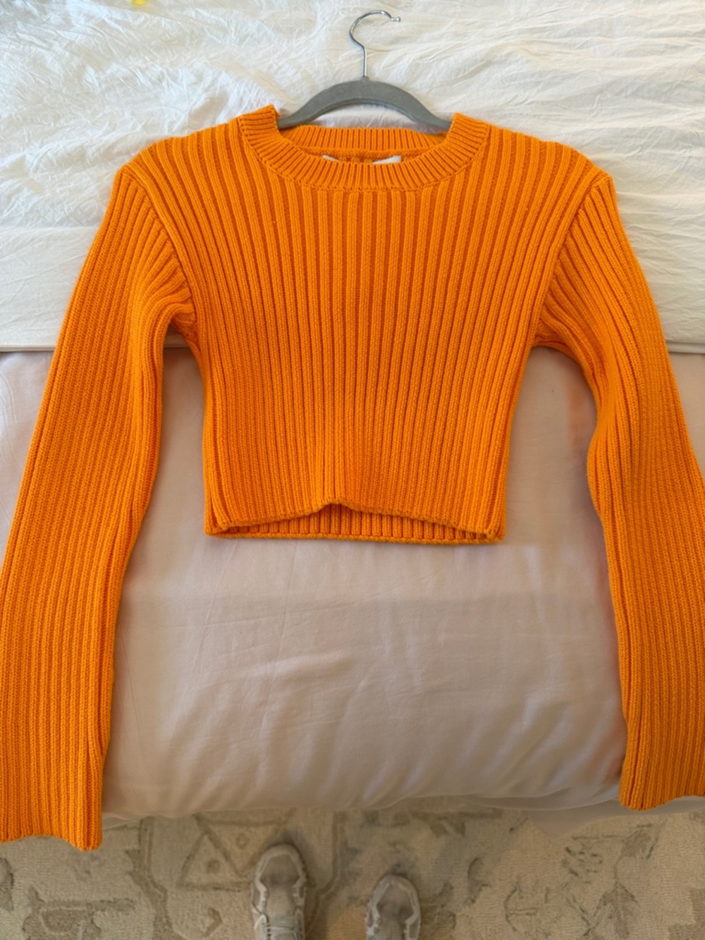 English Factory Orange Ribbed Cropped Sweater